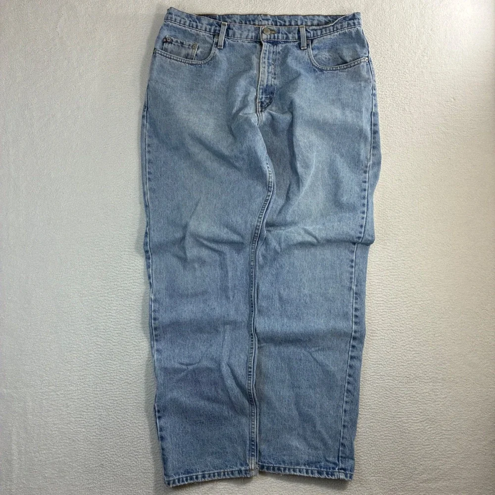 Y2K Polo Ralph Lauren Baggy Jeans Men 36x34 Blue Embroidered Denim Co Distressed